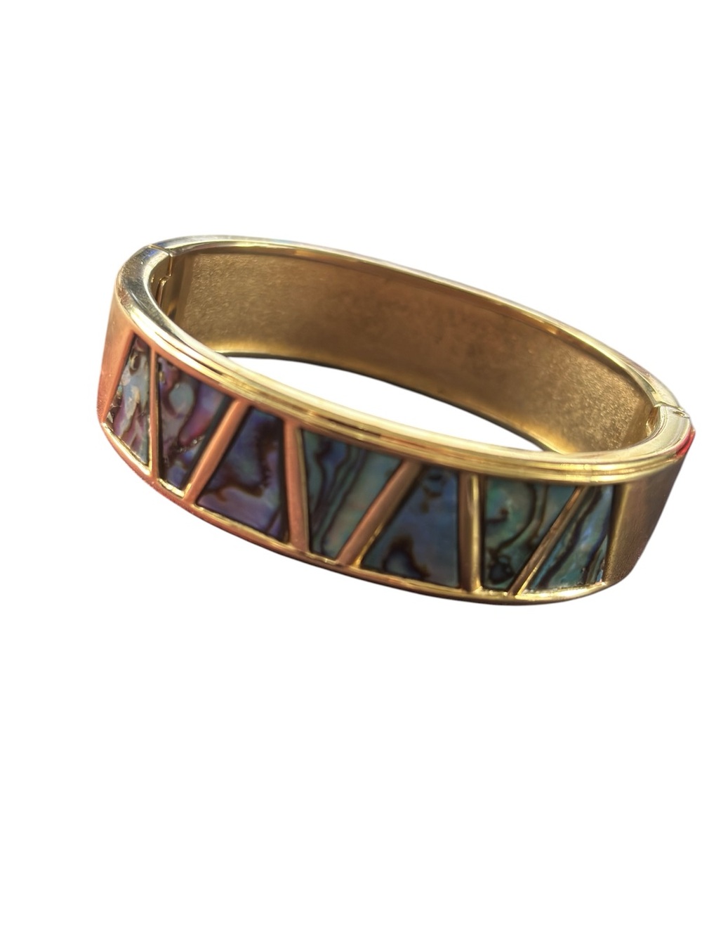 Gold Tone Abalone Inlay Bangle Cuff Bracelet Women Jewelry